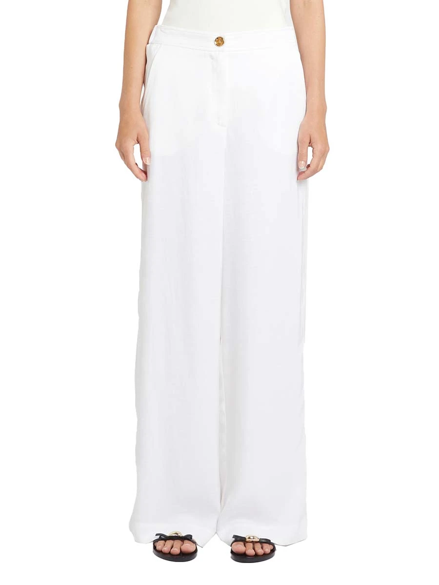 PANTALONI PALAZZO MISTO LINO DONNA BIANCO