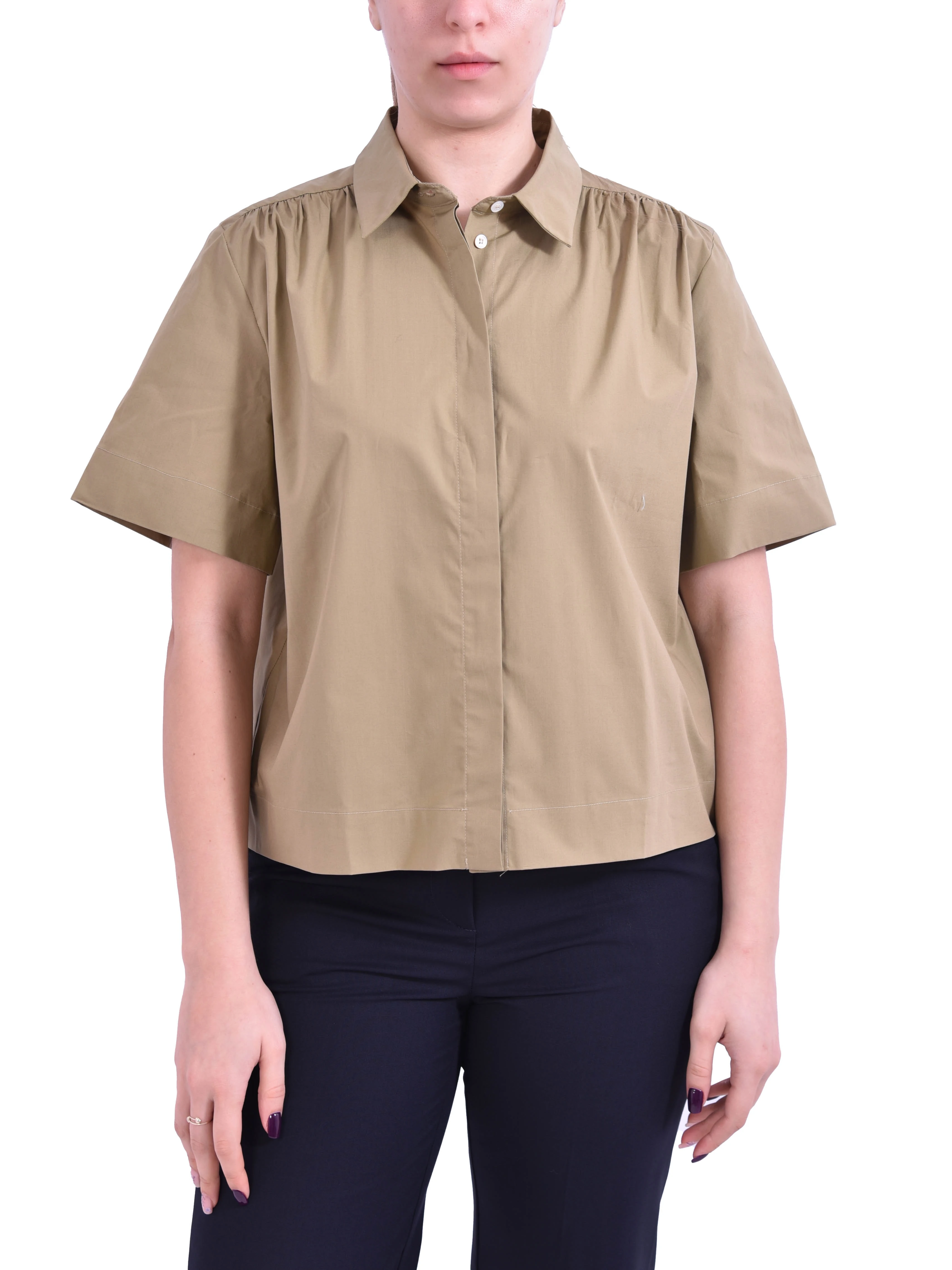 CAMICIA CON ABBOTTONATURA NASCOSTA DONNA MARRONE