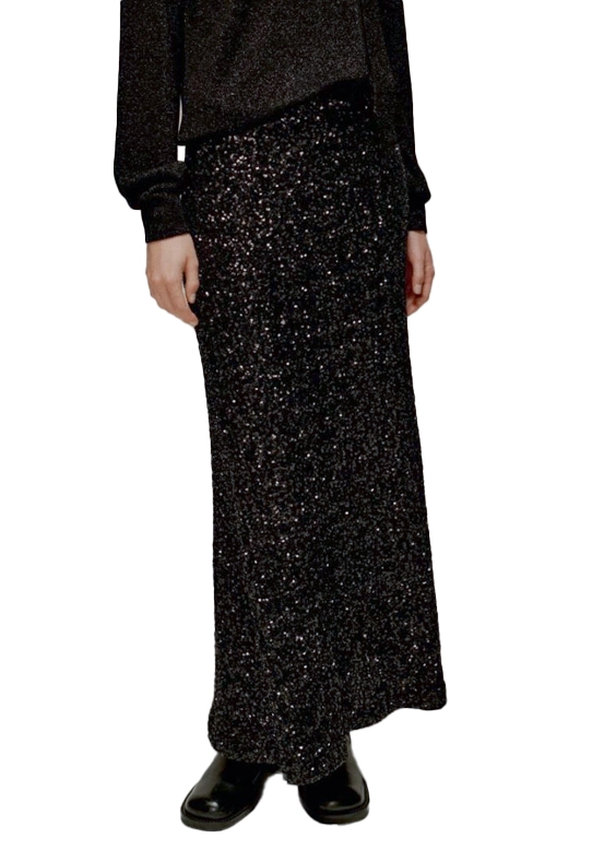 GONNA LUNGA CON PAILLETTE RICAMATE DONNA NERO