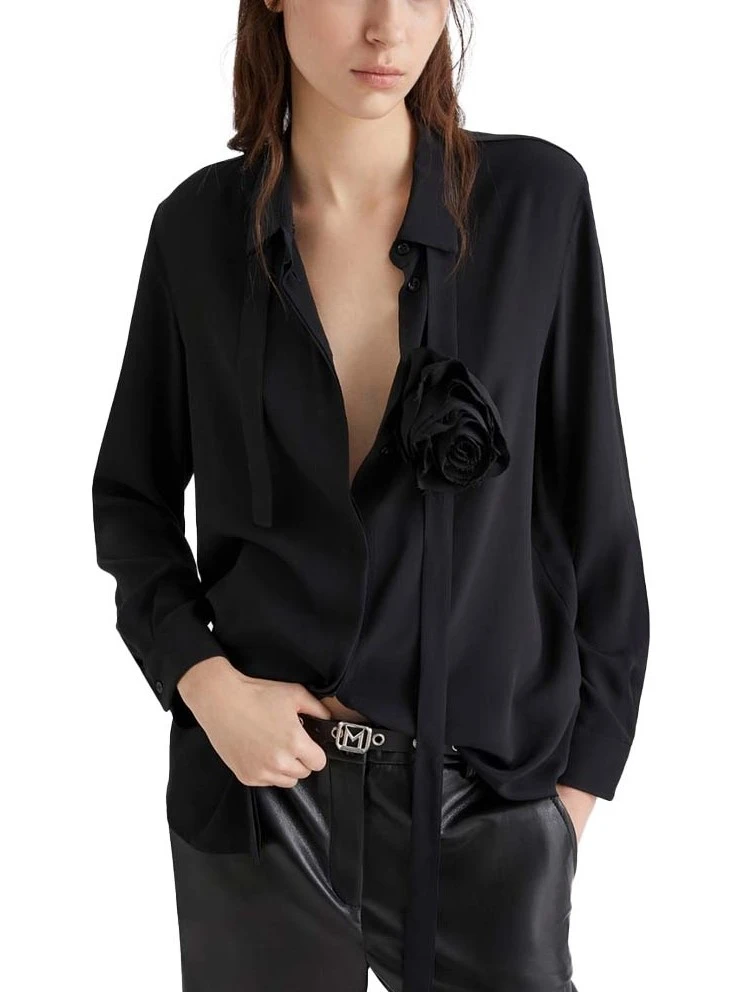 CAMICIA CABIRIA IN MISTO SETA DONNA NERO