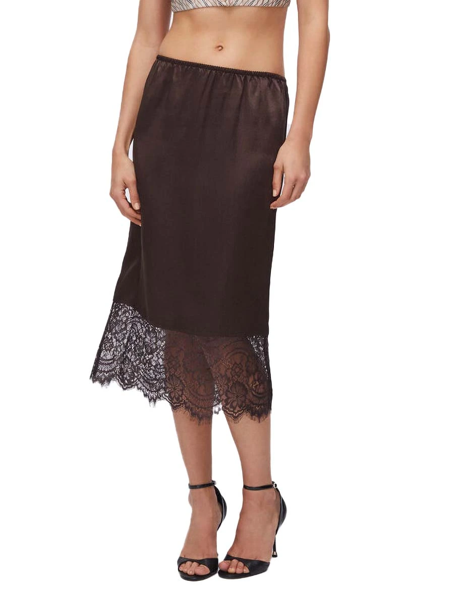 GONNA LUNGA CON PIZZO SUL FONDO DONNA MARRONE