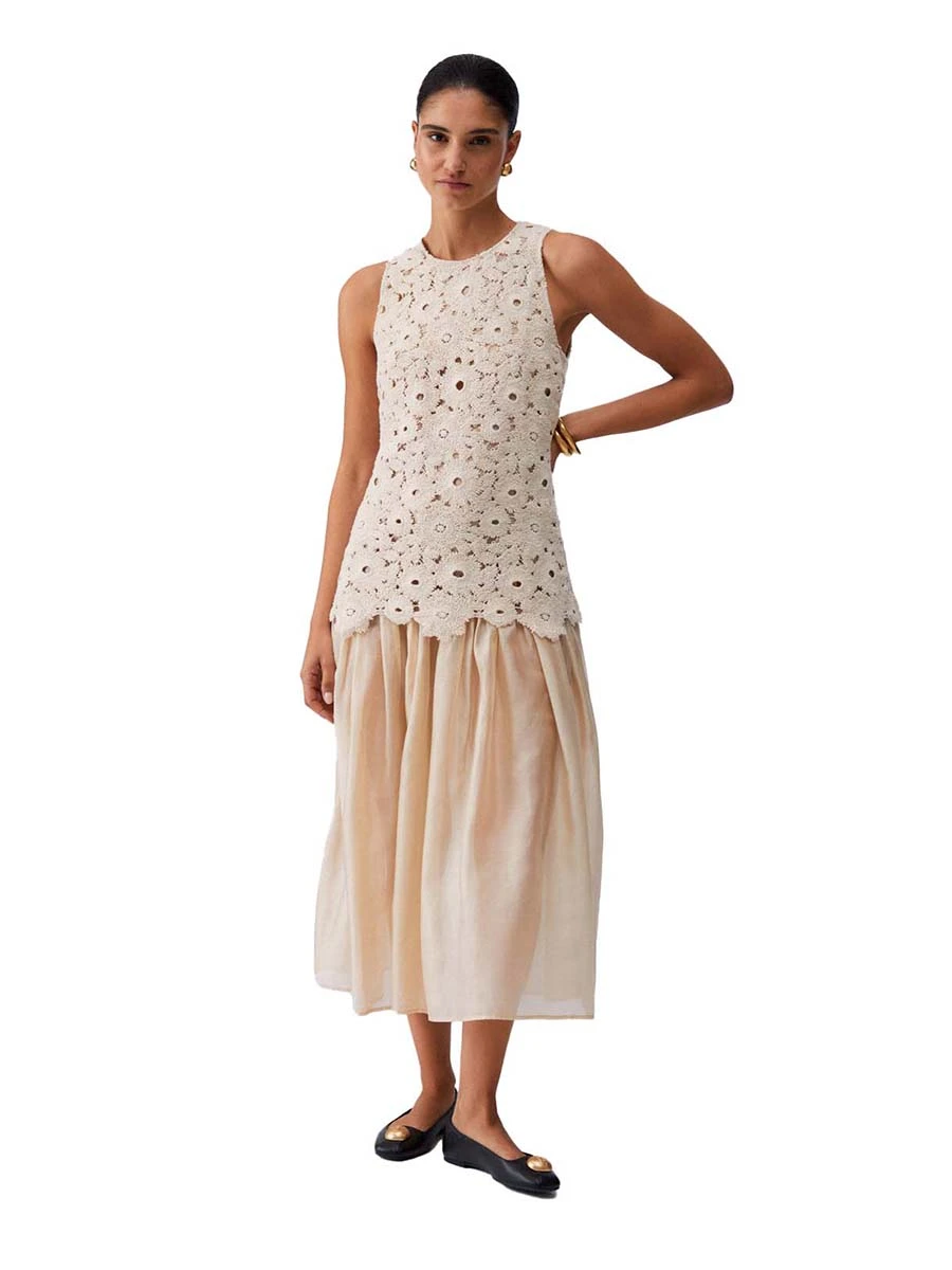 VESTITO LUNGO CON TOP IN PIZZO DONNA BIANCO