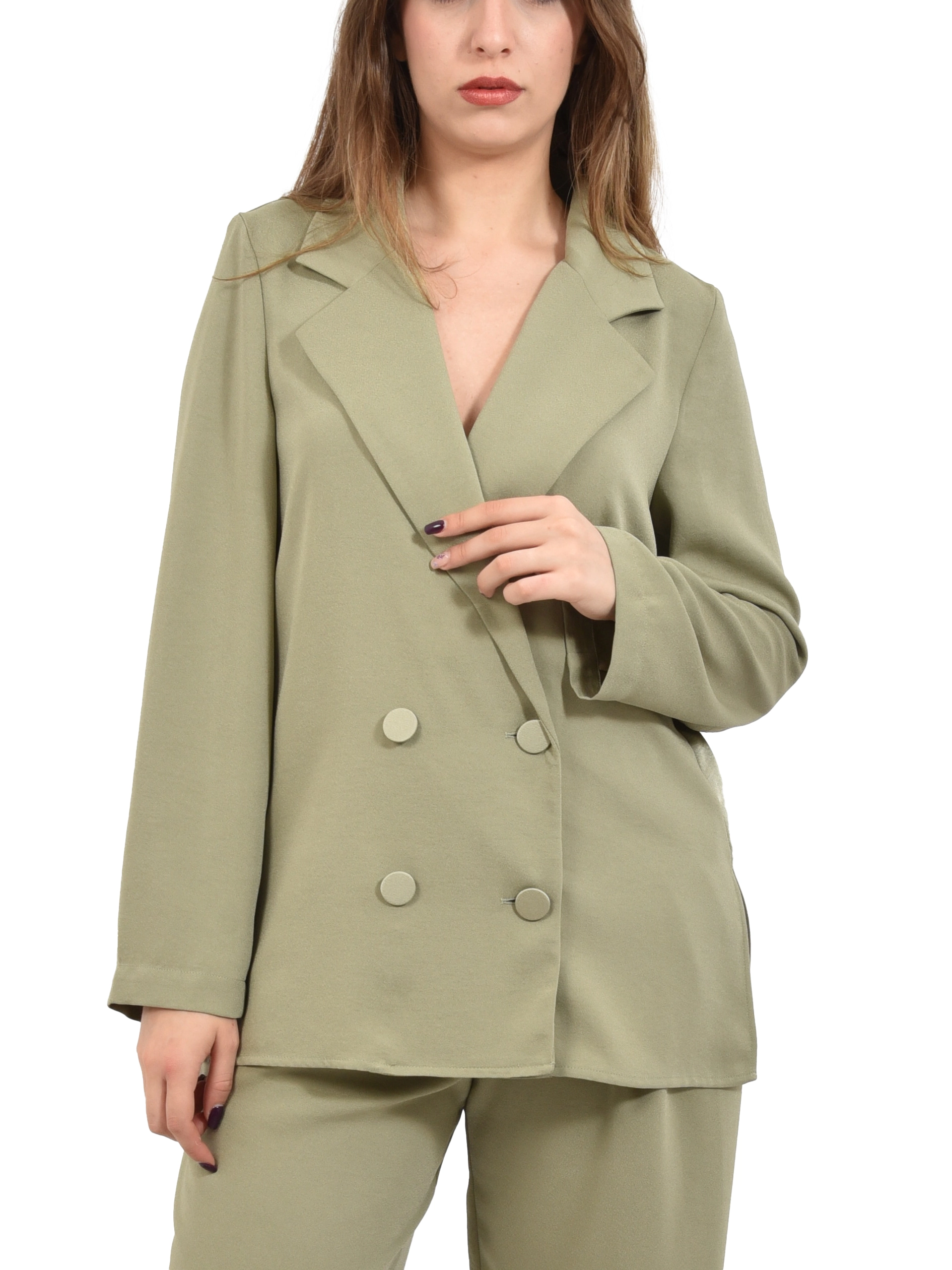 BLAZER DOPPIOPETTO IN TESSUTO FLUIDO CON BOTTONI TONO SU TONO DONNA VERDE
