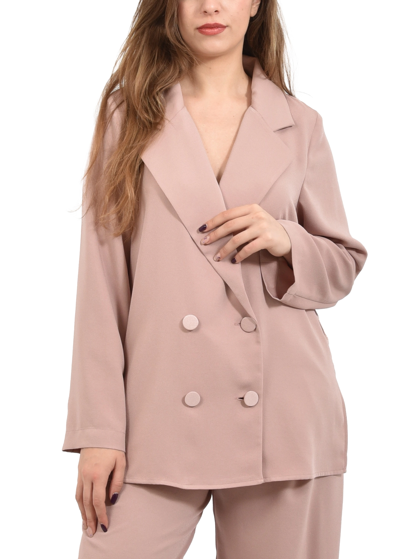 BLAZER DOPPIOPETTO IN TESSUTO FLUIDO CON BOTTONI TONO SU TONO DONNA ROSA