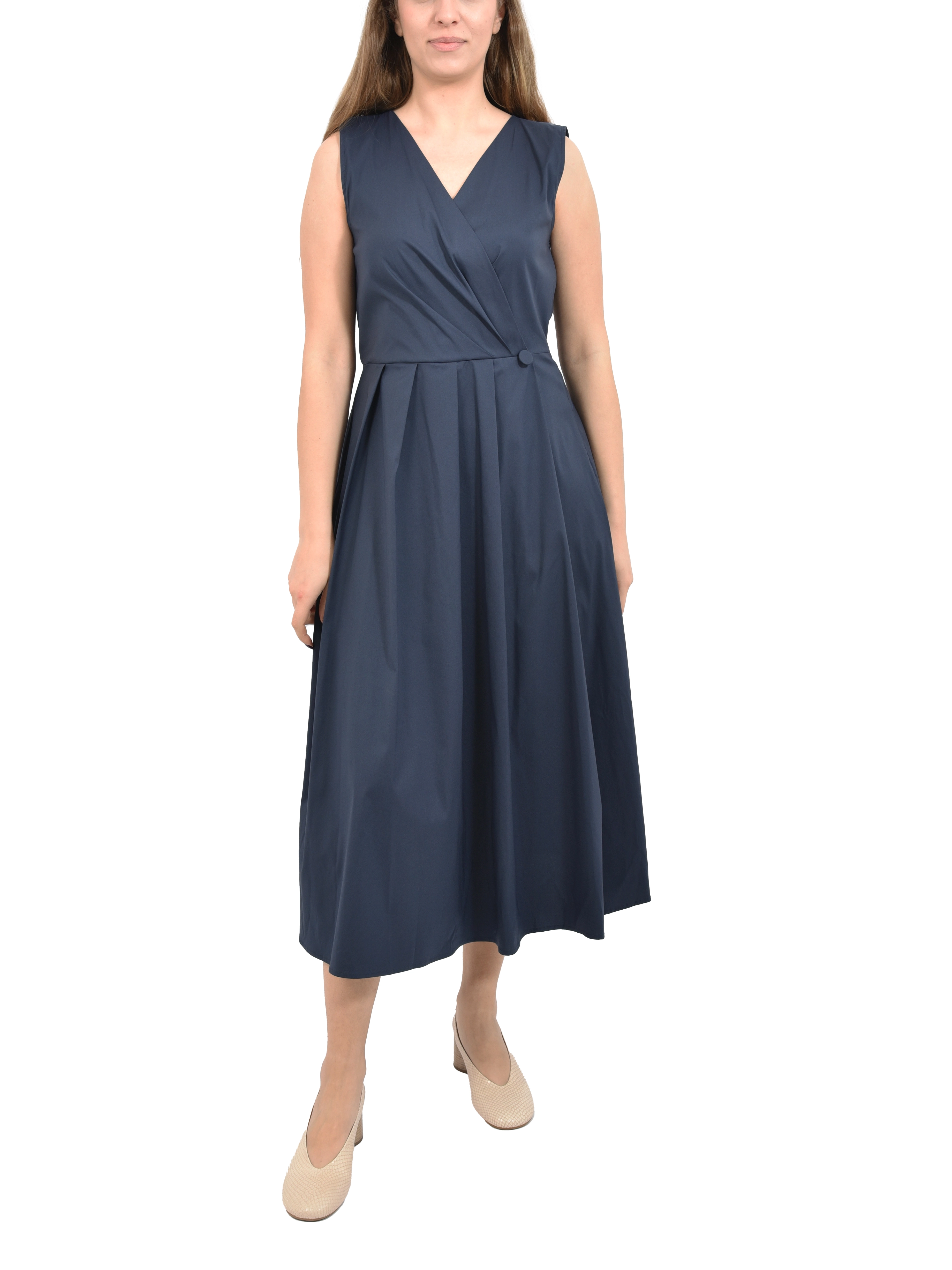 VESTITO LUNGO IN POPELINE MISTO COTONE CON GONNA A PIEGHE DONNA BLU