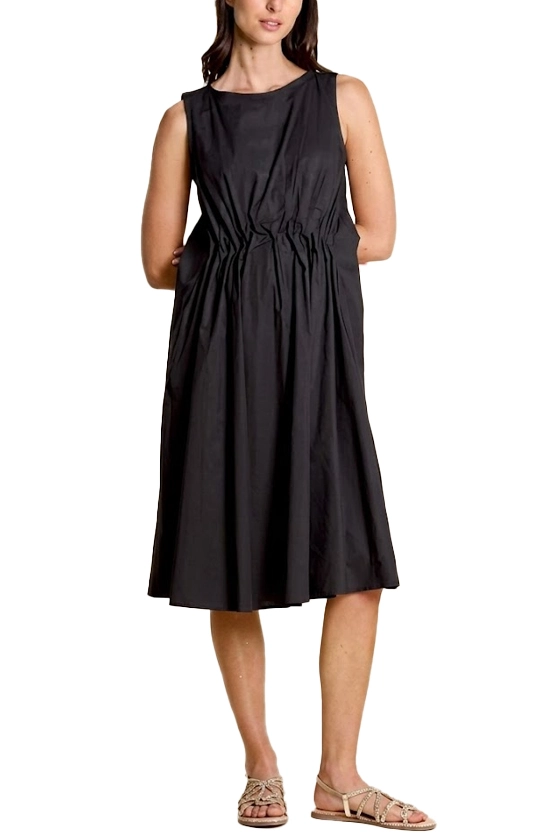 VESTITO SMANICATO IN COTONE CON PIEGHE E ARRICCIATURE DONNA NERO