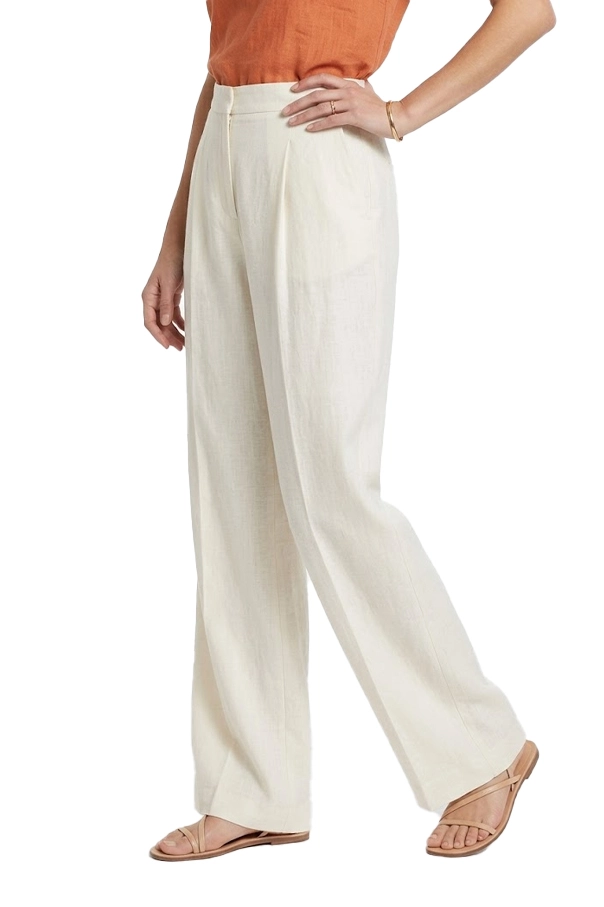 PANTALONE PALAZZO IN TELA DI LINO CON PIEGA STIRATA DONNA BIANCO