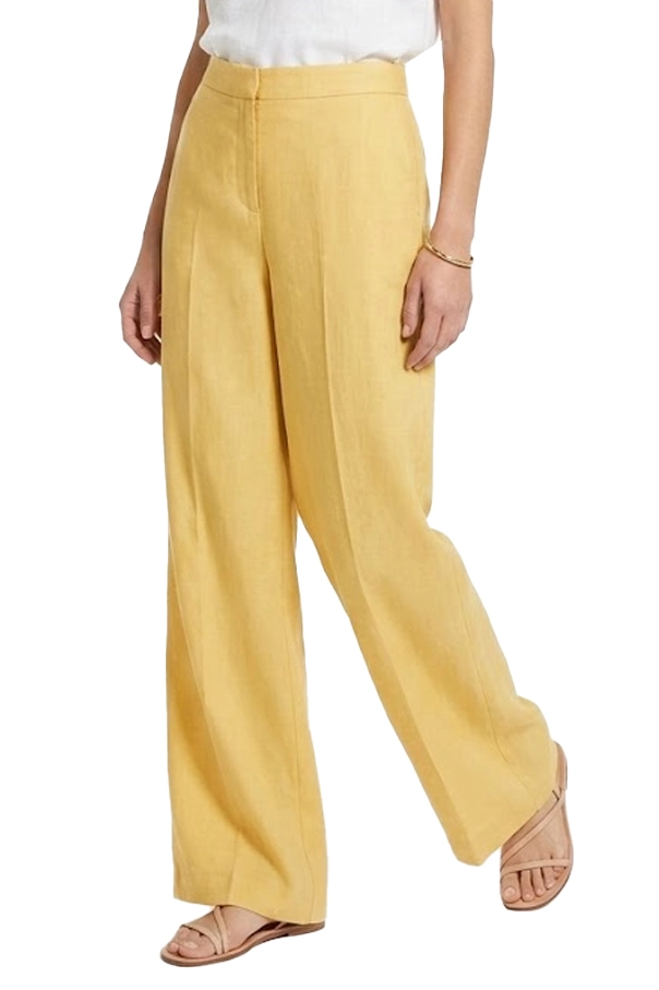 PANTALONE PALAZZO IN TELA DI LINO CON PIEGA STIRATA DONNA GIALLO