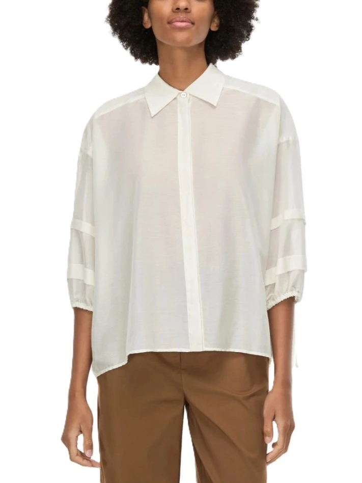 CAMICIA IN MUSSOLA MISTO SETA E COTONE CON POLSI ARRICCIATI DONNA BIANCO