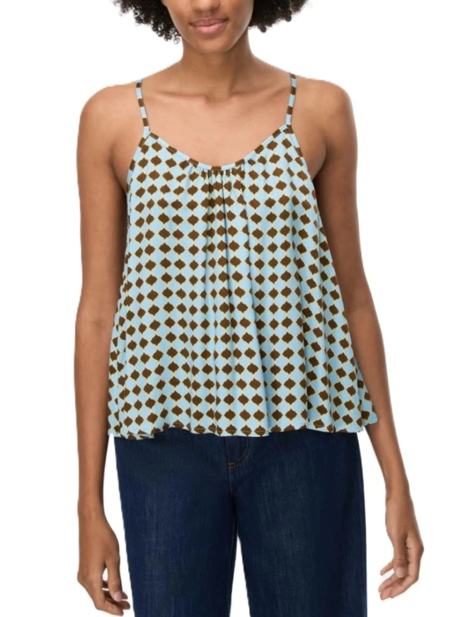 TOP ARRICCIATO IN RASO STAMPATO DONNA MARRONE