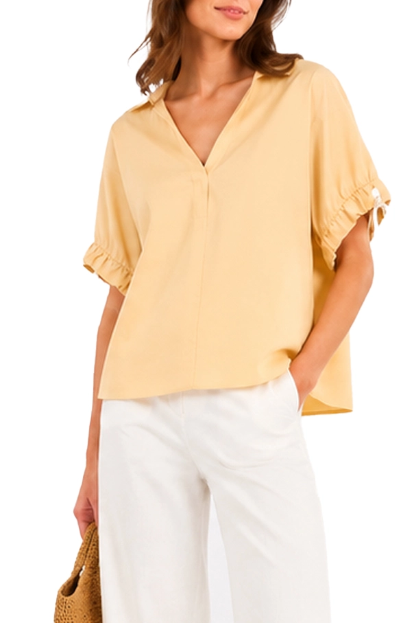 BLUSA CON SCOLLO A V E LACCETTI REGOLABILI SULLE MANICHE DONNA GIALLO