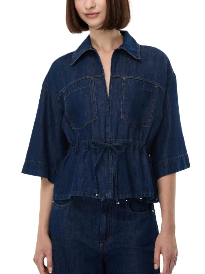 CAMICIA IN DENIM MISTO COTONE E LINO DONNA BLU