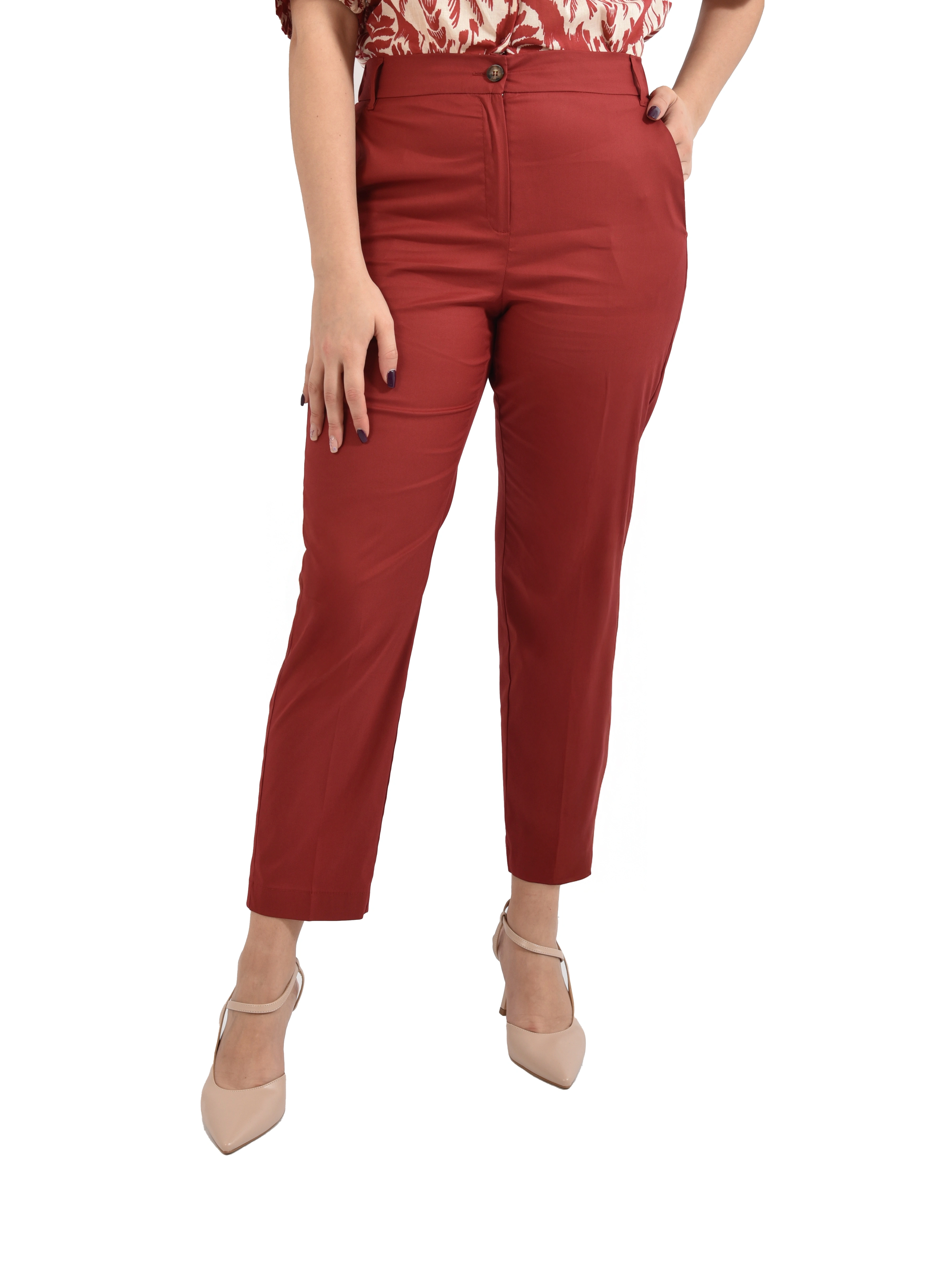 PANTALONI CHINO IN POPELINE MISTO COTONE DONNA ROSSO
