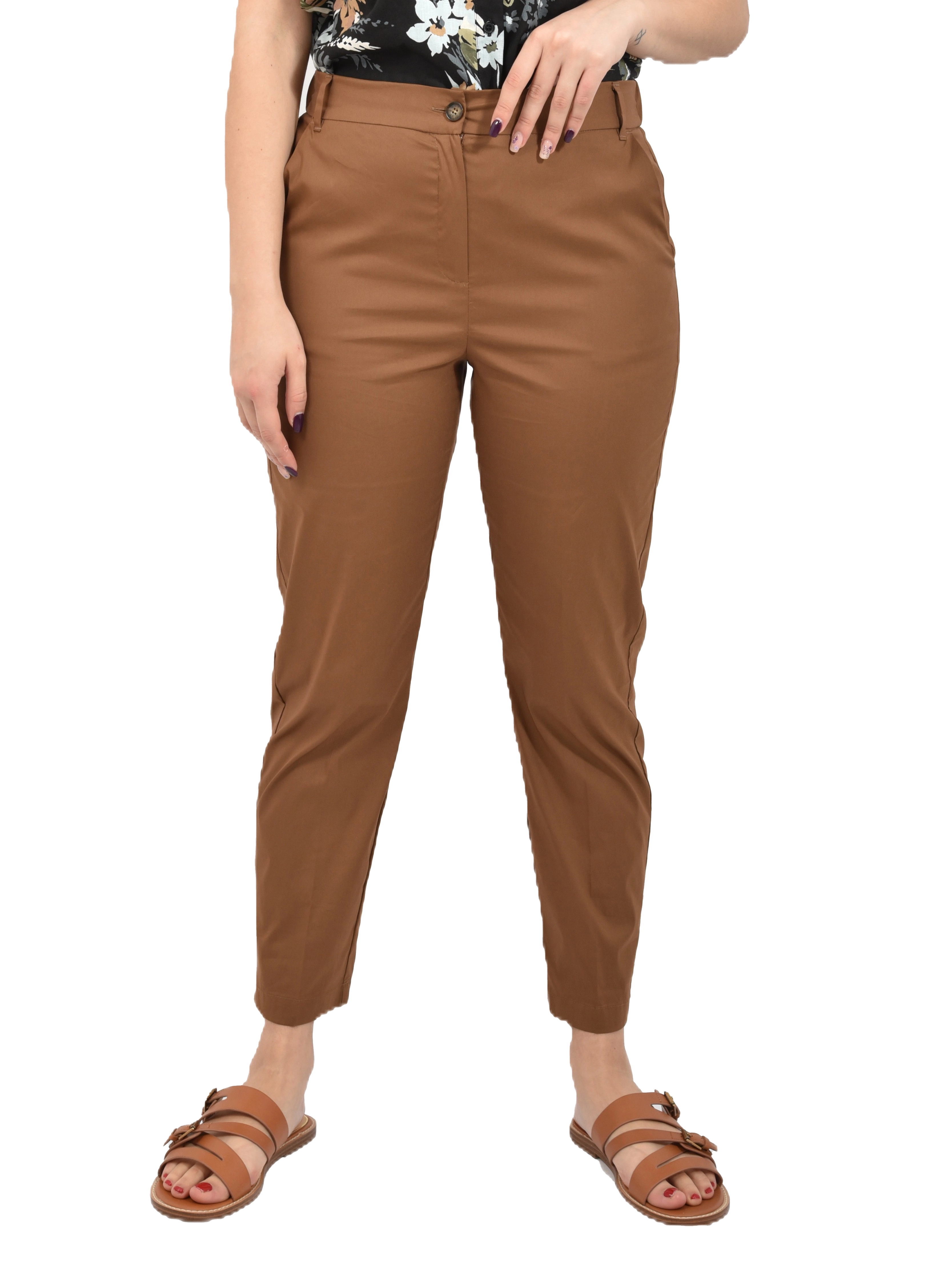 PANTALONI CHINO IN POPELINE MISTO COTONE DONNA MARRONE