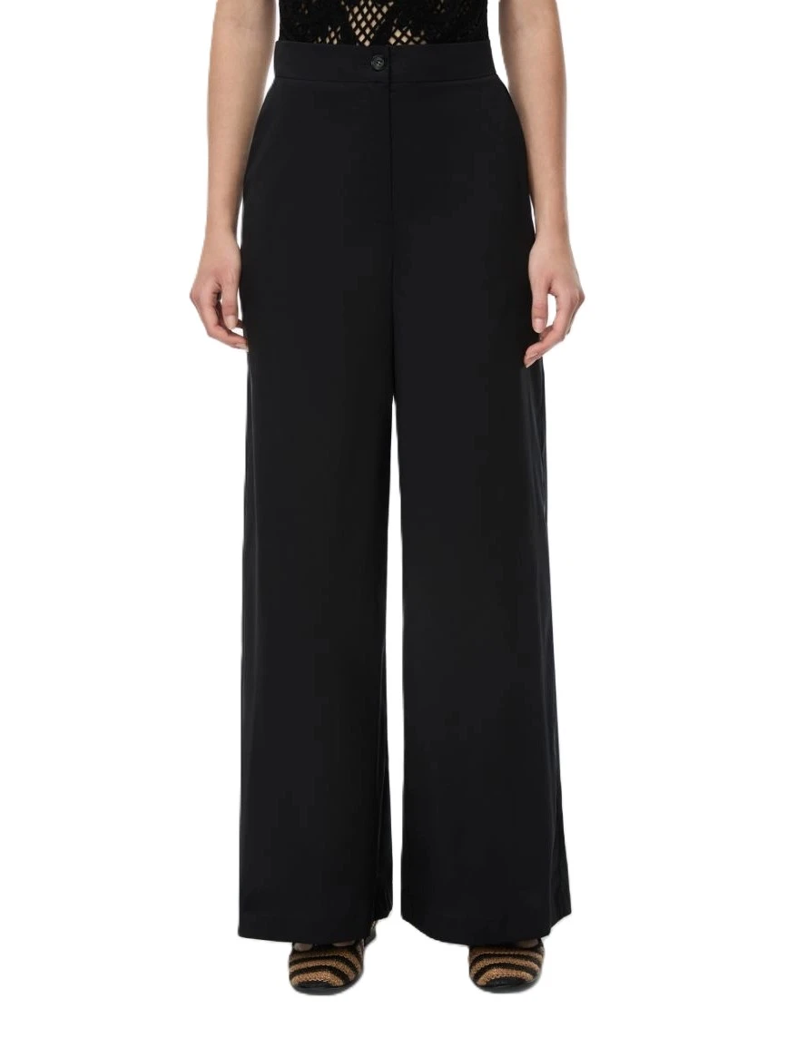 PANTALONI PALAZZO IN POPELINE MISTO COTONE CON ELASTICO SUL RETRO DONNA NERO