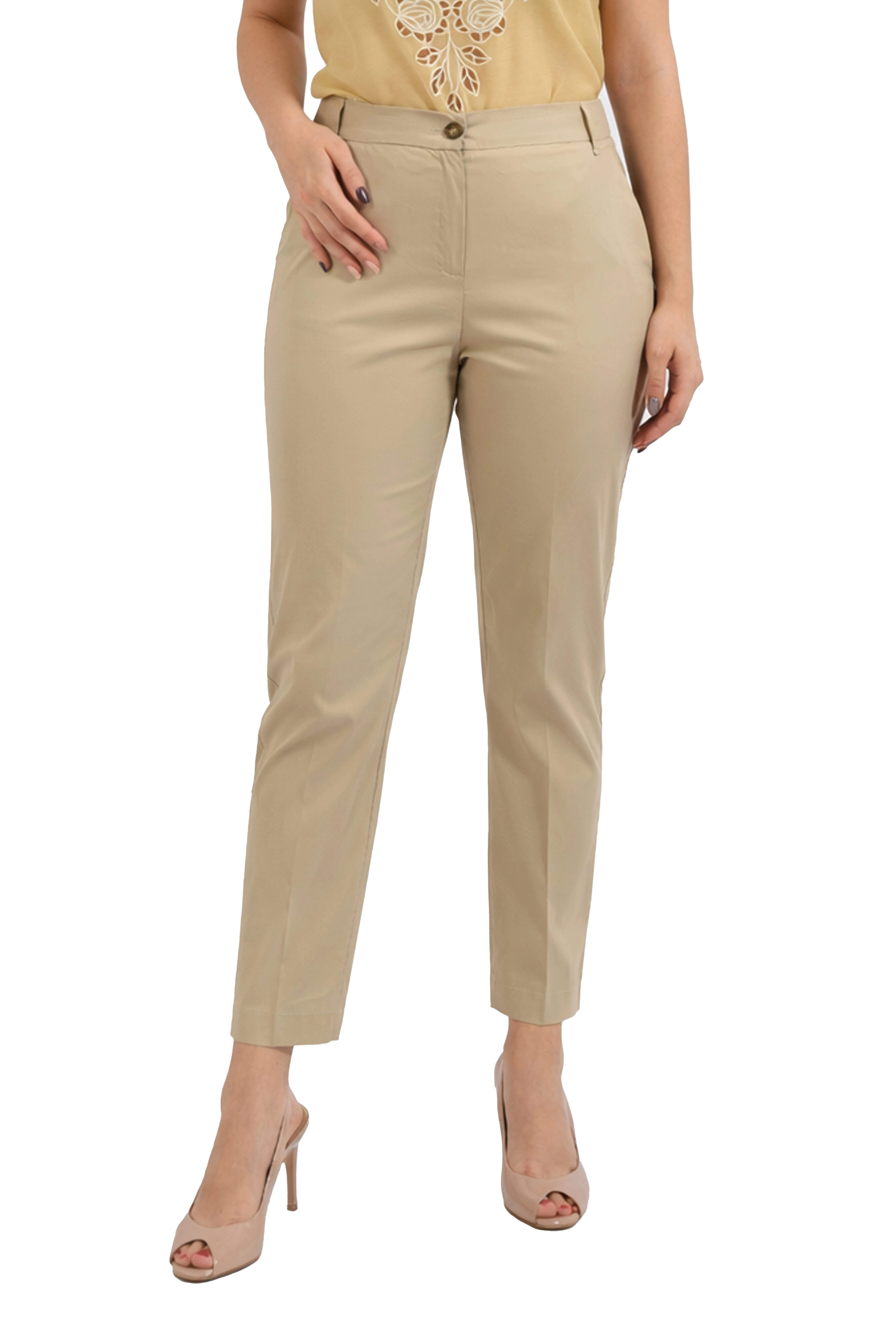 PANTALONI CHINO IN POPELINE MISTO COTONE DONNA BEIGE