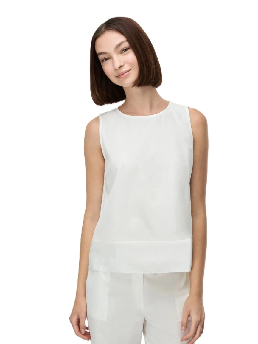 TOP IN COTONE CON BALZA SUL FONDO DONNA BIANCO