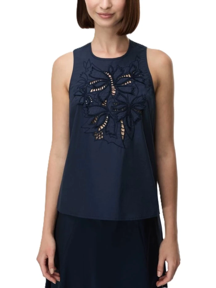 TOP IN COTONE RICAMATO CON SCOLLO TONDO CON GOCCIA  DONNA BLU