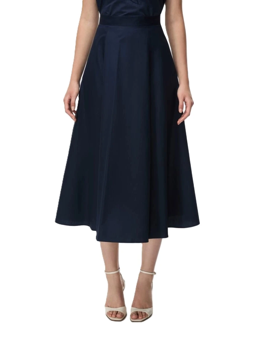 GONNA LUNGA AMPIA IN COTONE CON TAGLI VERTICALI DONNA BLU