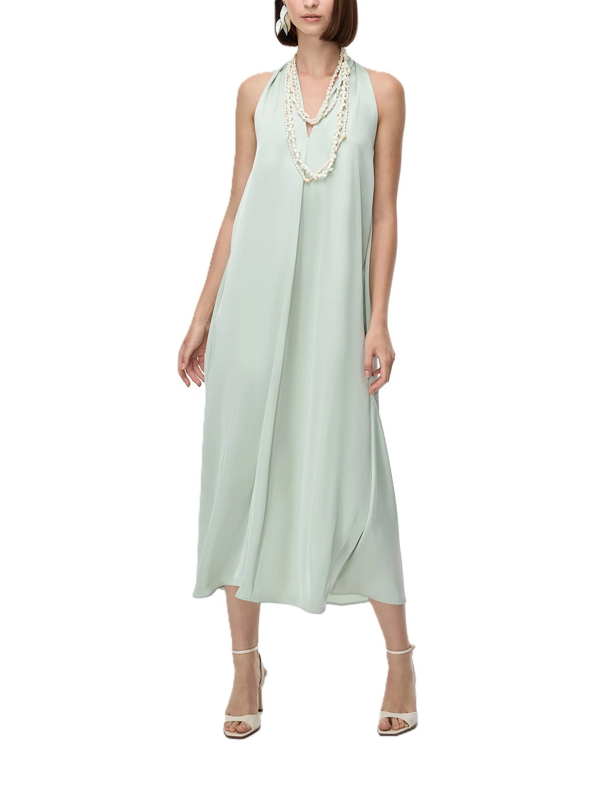 VESTITO LUNGO IN RASO CON CINTURA REMOVIGILE E RETRO INCROCIATO DONNA VERDE