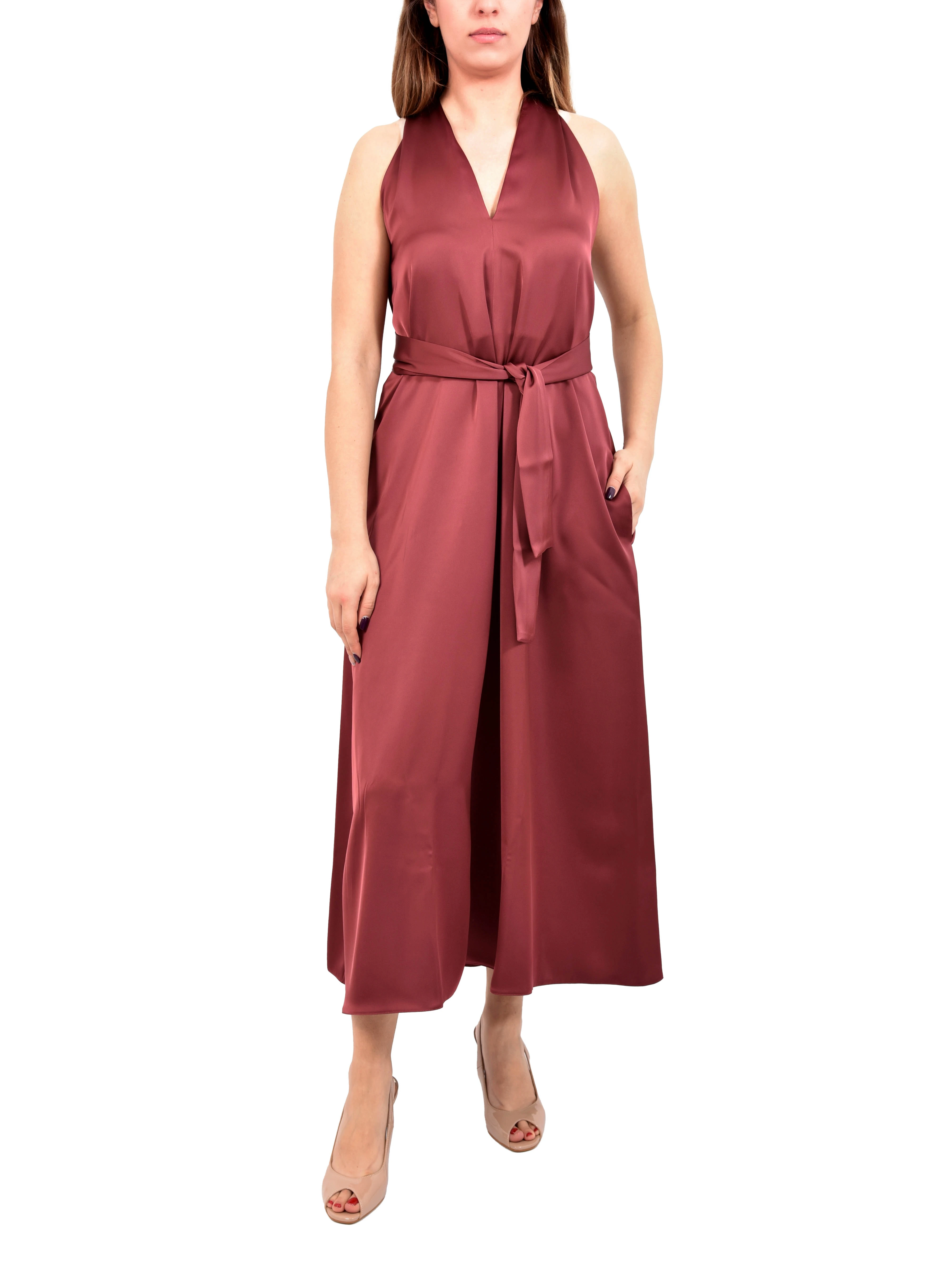 VESTITO LUNGO IN RASO CON CINTURA REMOVIGILE E RETRO INCROCIATO DONNA BORDEAUX