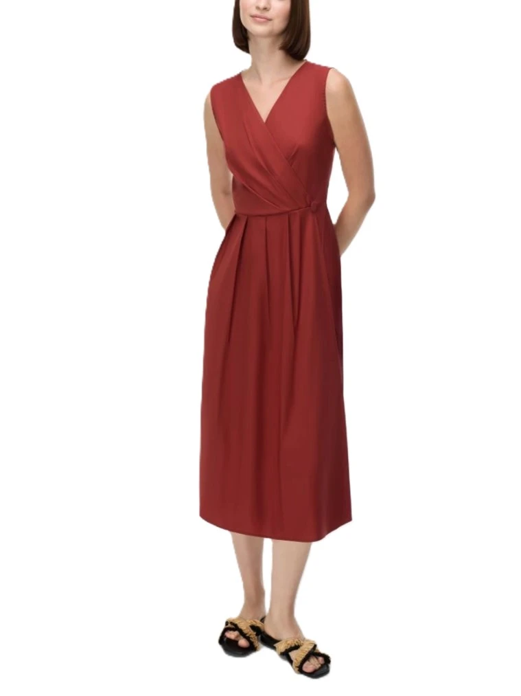 VESTITO LUNGO IN POPELINE MISTO COTONE CON GONNA A PIEGHE DONNA ROSSO