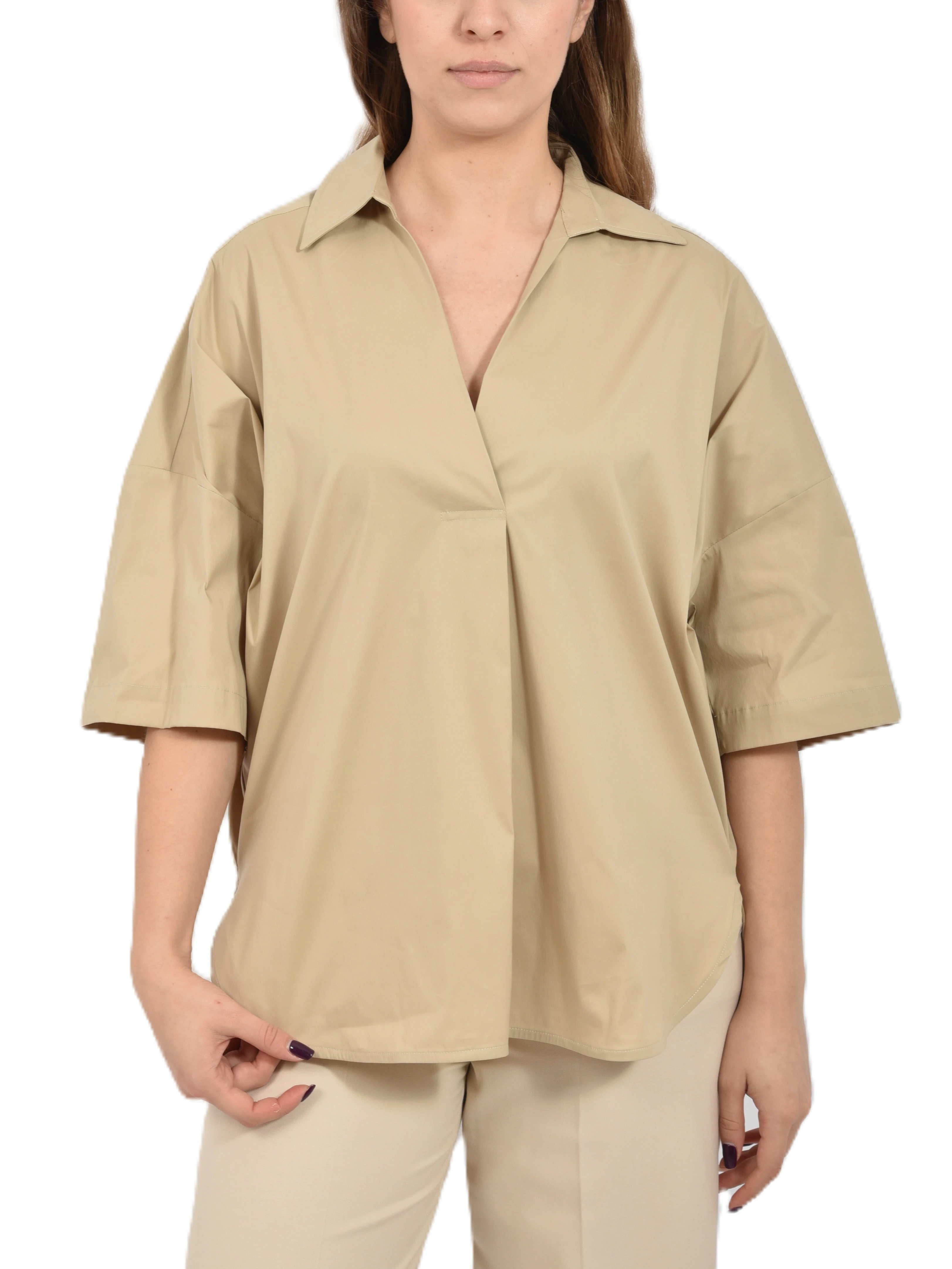 BLUSA KIMONO IN MISTO COTONE DONNA BEIGE