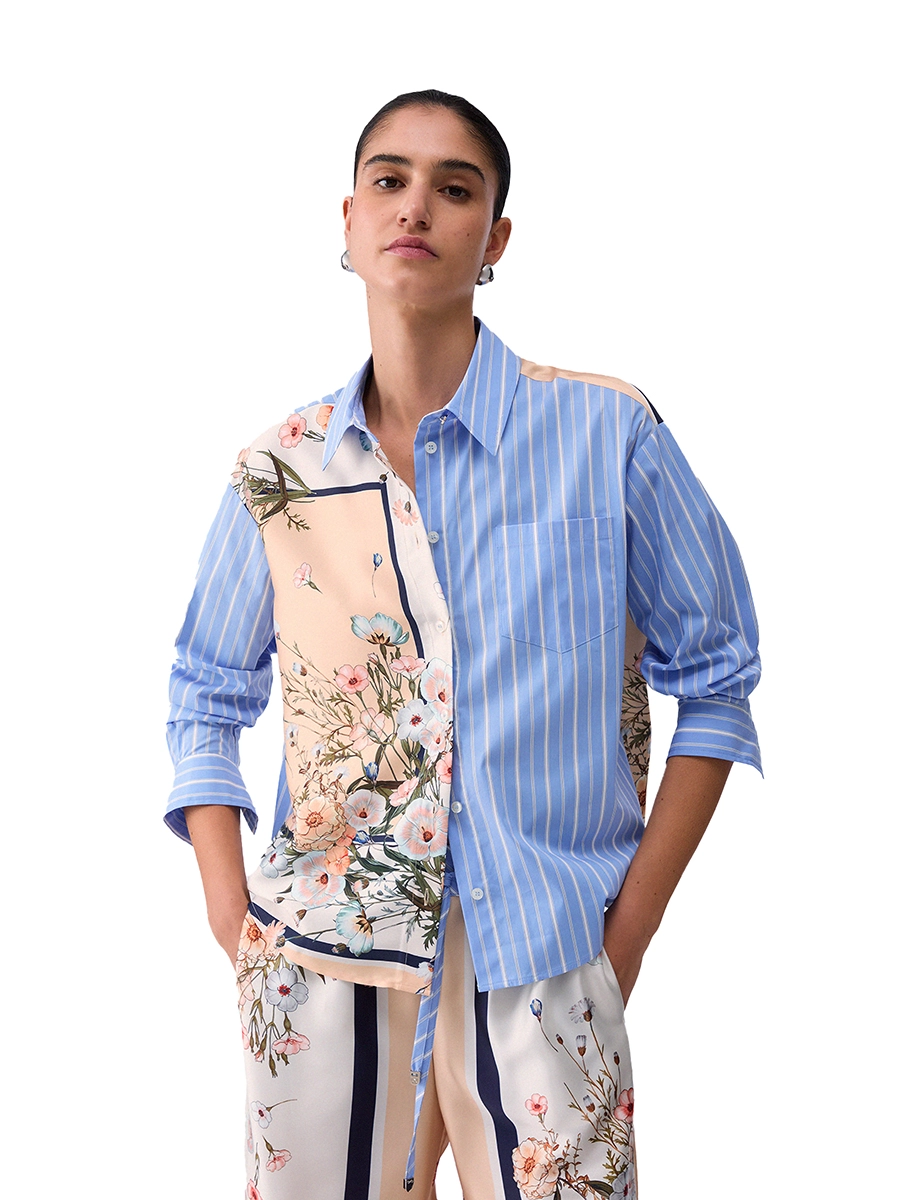 CAMICIA CON FANTASIA CON TASCHINO DONNA BLU