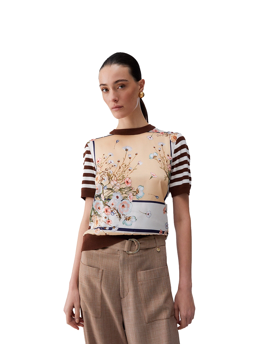 T-SHIRT MANICA CORTA CON FANTASIA DONNA BEIGE