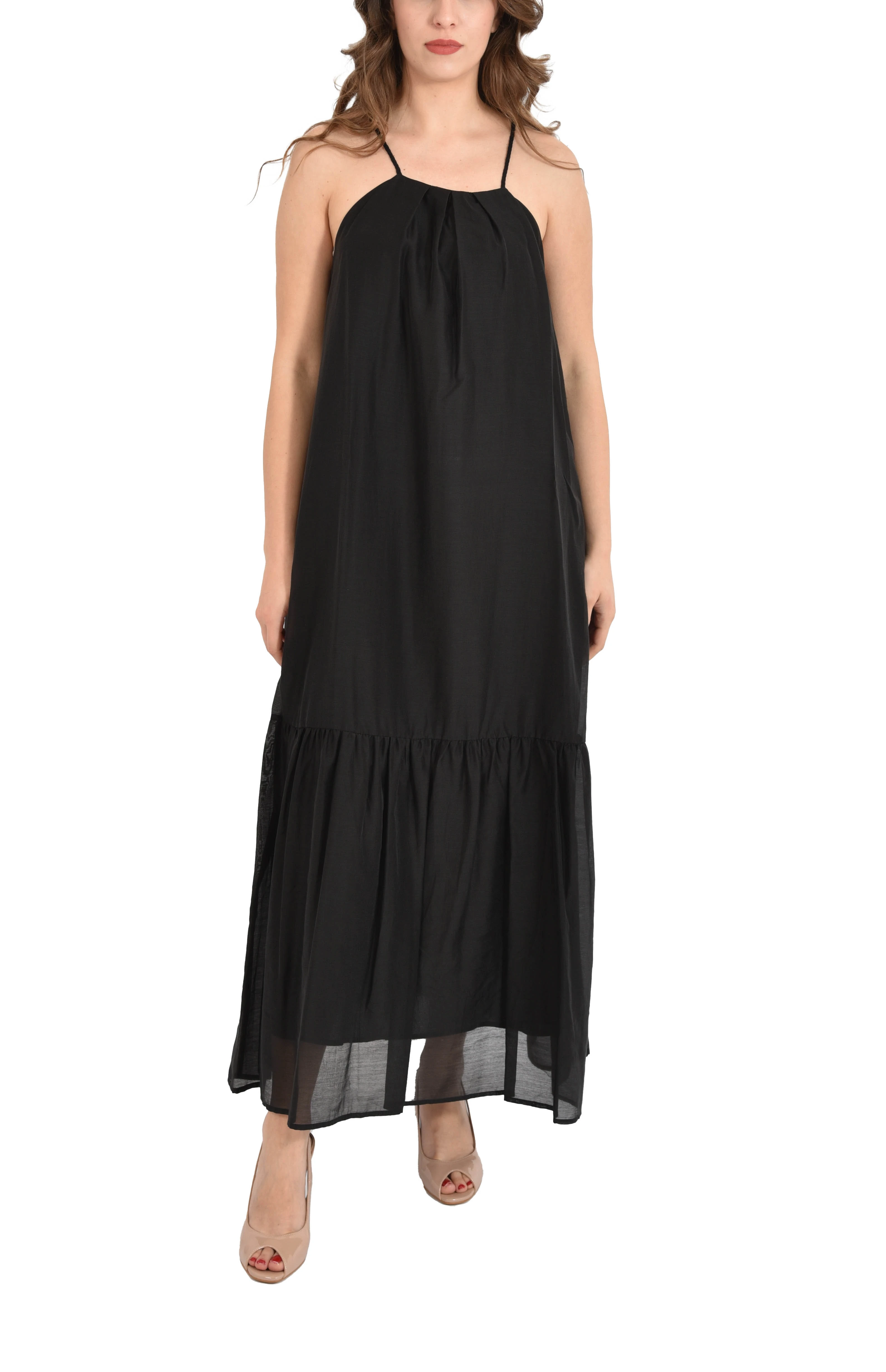 VESTITO LUNGO CON SPALLINE SOTTILI DONNA NERO