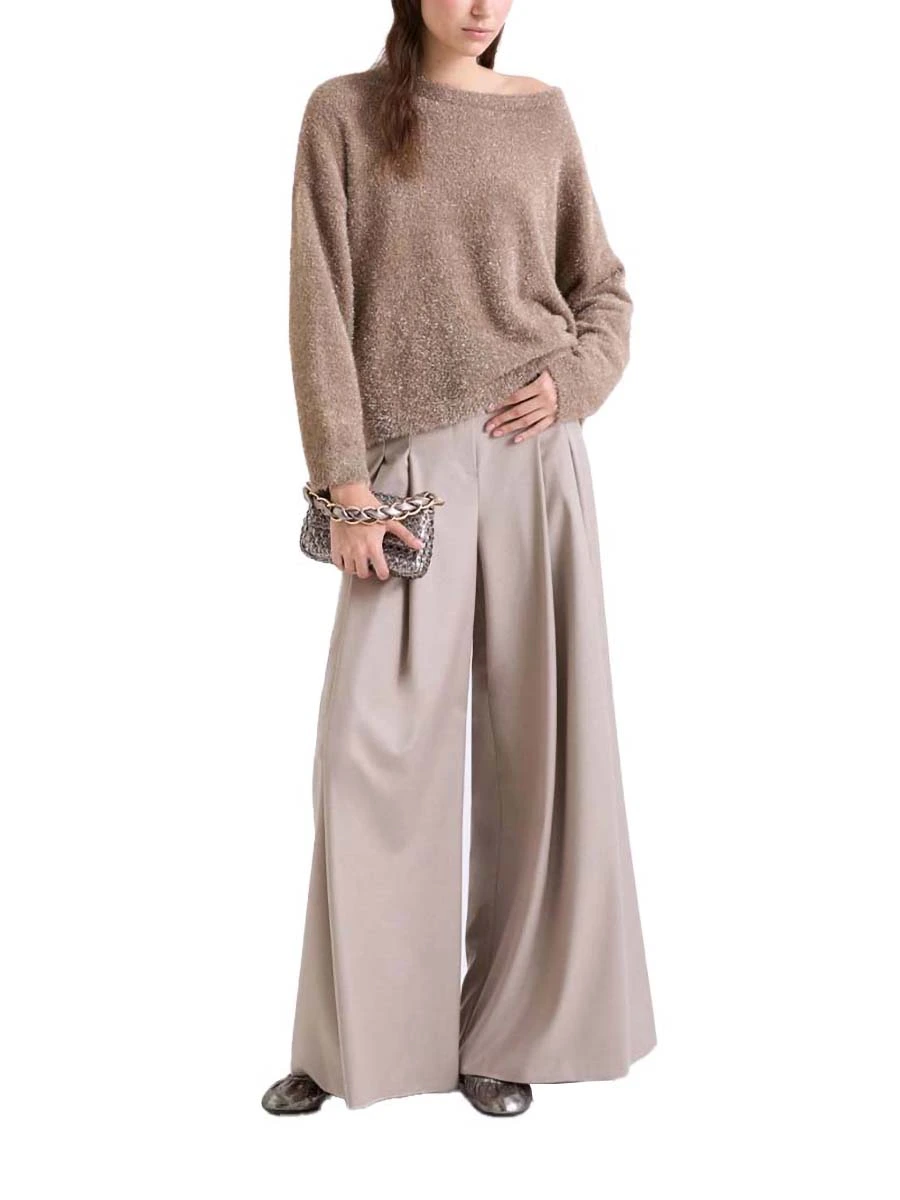 MAGLIA CON SCOLLO A BARCA IN LUREX DONNA MARRONE