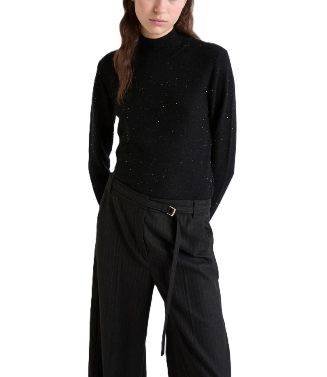 MAGLIA DOLCEVITA CON MICRO PAILLETTE DONNA NERO