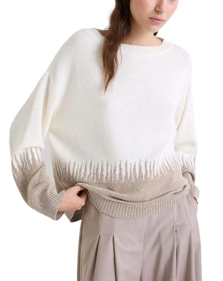 MAGLIA GIROCOLLO IN MISTO LANA E CASHMERE CON INTARSIO DONNA BIANCO