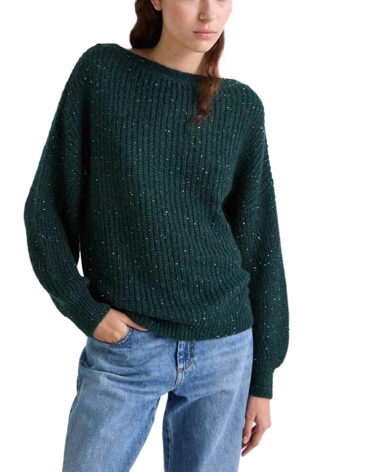 MAGLIA GIROCOLLO IN MISTO MOHAIR E MICRO PAILLETTE DONNA VERDE