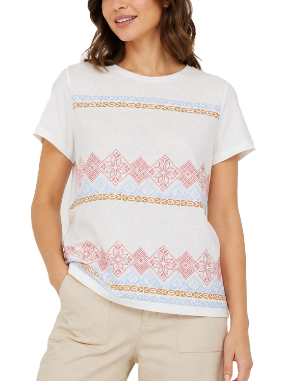 T-SHIRT MANICA CORTA GIROCOLLO RICAMATO DONNA BIANCO