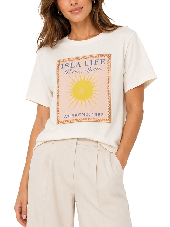 T-SHIRT MANICA CORTA CON STAMPE FANTASIA DONNA ECRU'