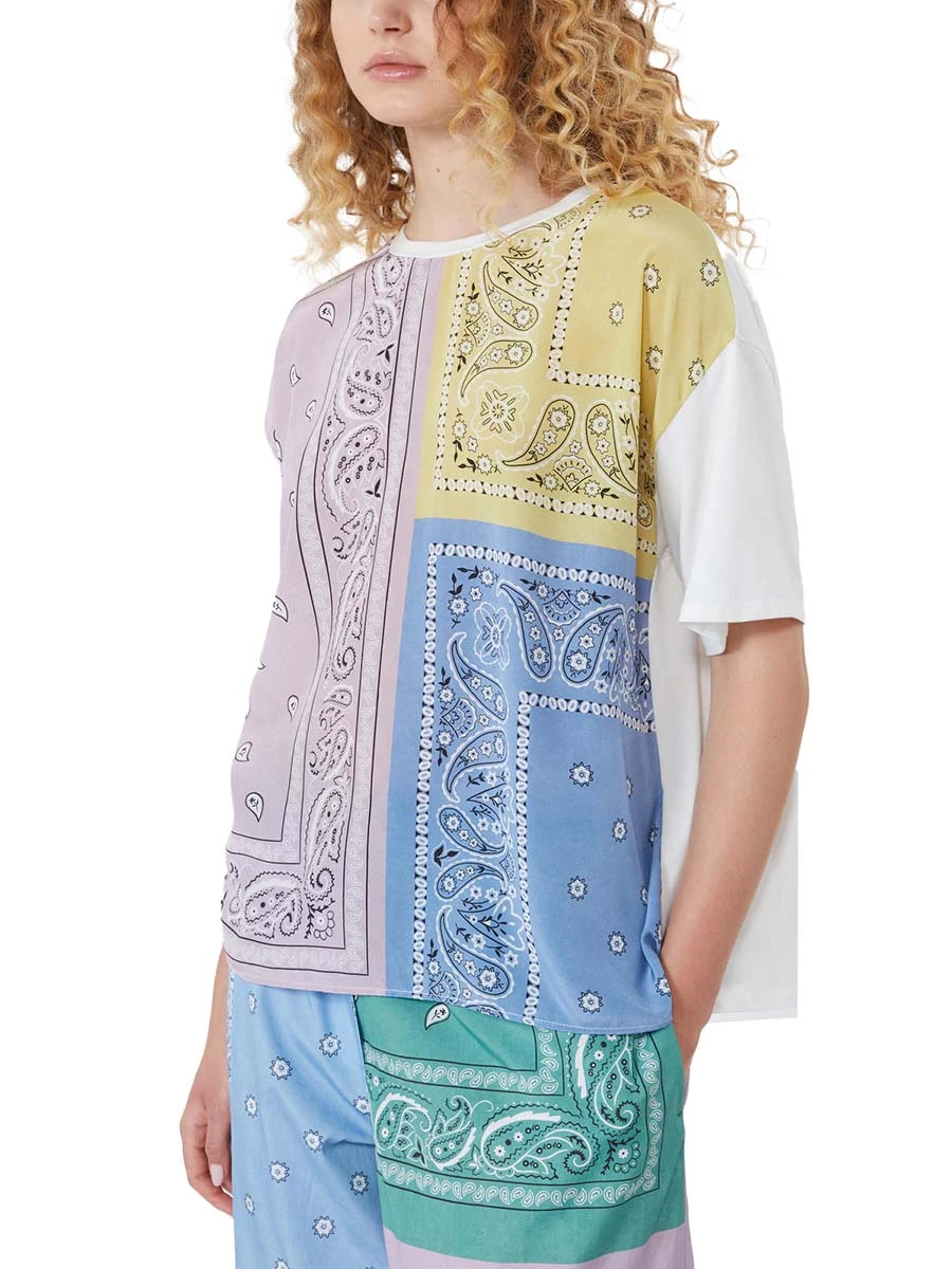 T-SHIRT MANICA CORTA CON STAMPA FANTASIA BANDANA DONNA BIANCO