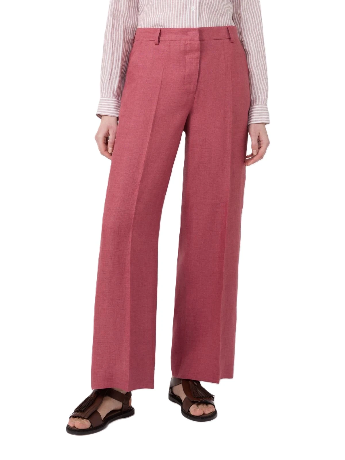 PANTALONE PALAZZO IN LINO CON PINCES DONNA ROSSO