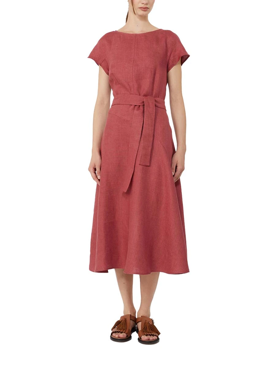 VESTITO LUNGO IN LINO TAGLIO ASIMMETRICO DONNA ROSSO