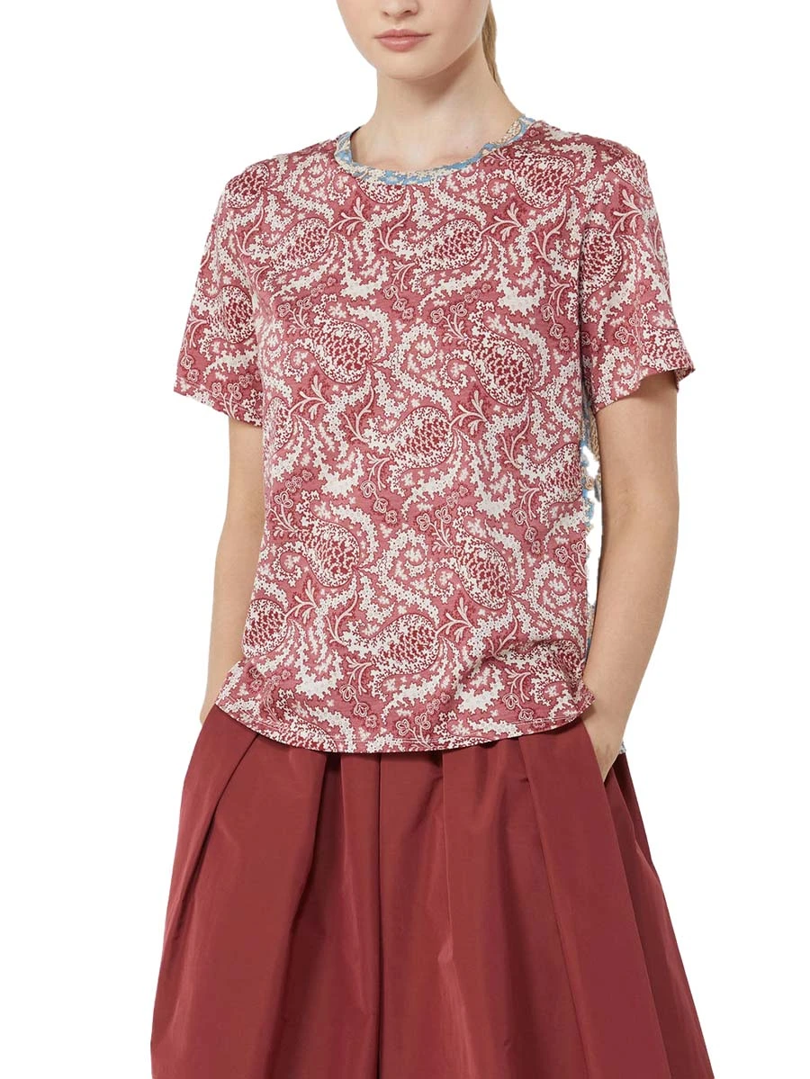 T-SHIRT MANICA CORTA IN COTONE A FANTASIA DONNA ROSSO