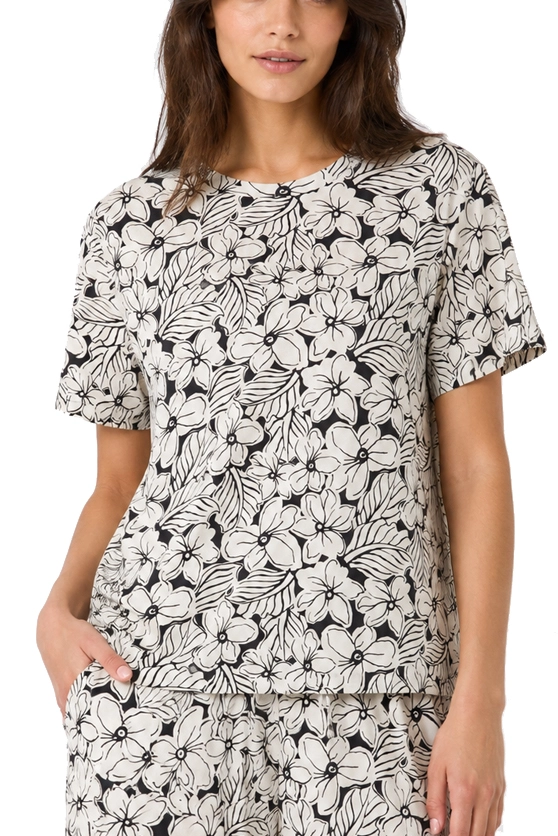 T-SHIRT MANICA CORTA IN COTONE A FANTASIA DONNA AVORIO
