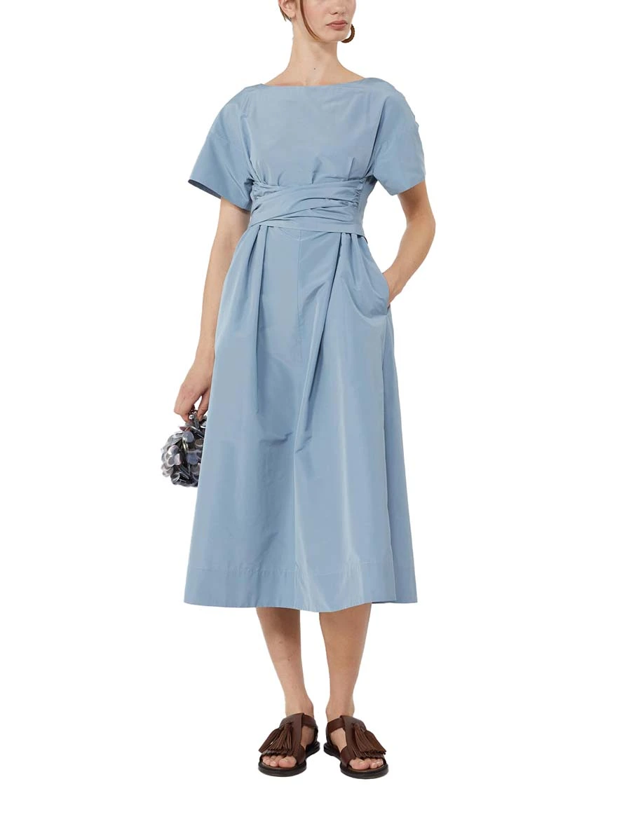 VESTITO LUNGO CON SCOLLO A BARCHETTA DONNA AZZURRO