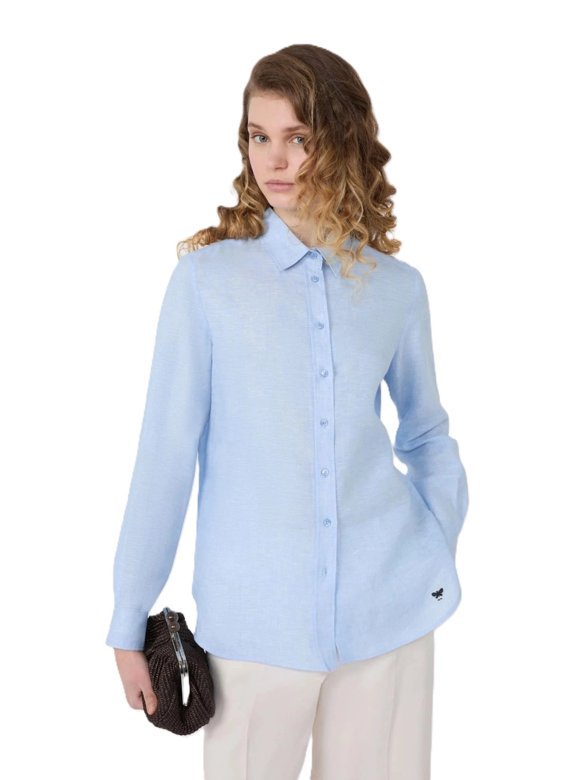 CAMICIA COLLETTO A PUNTA DONNA AZZURRO