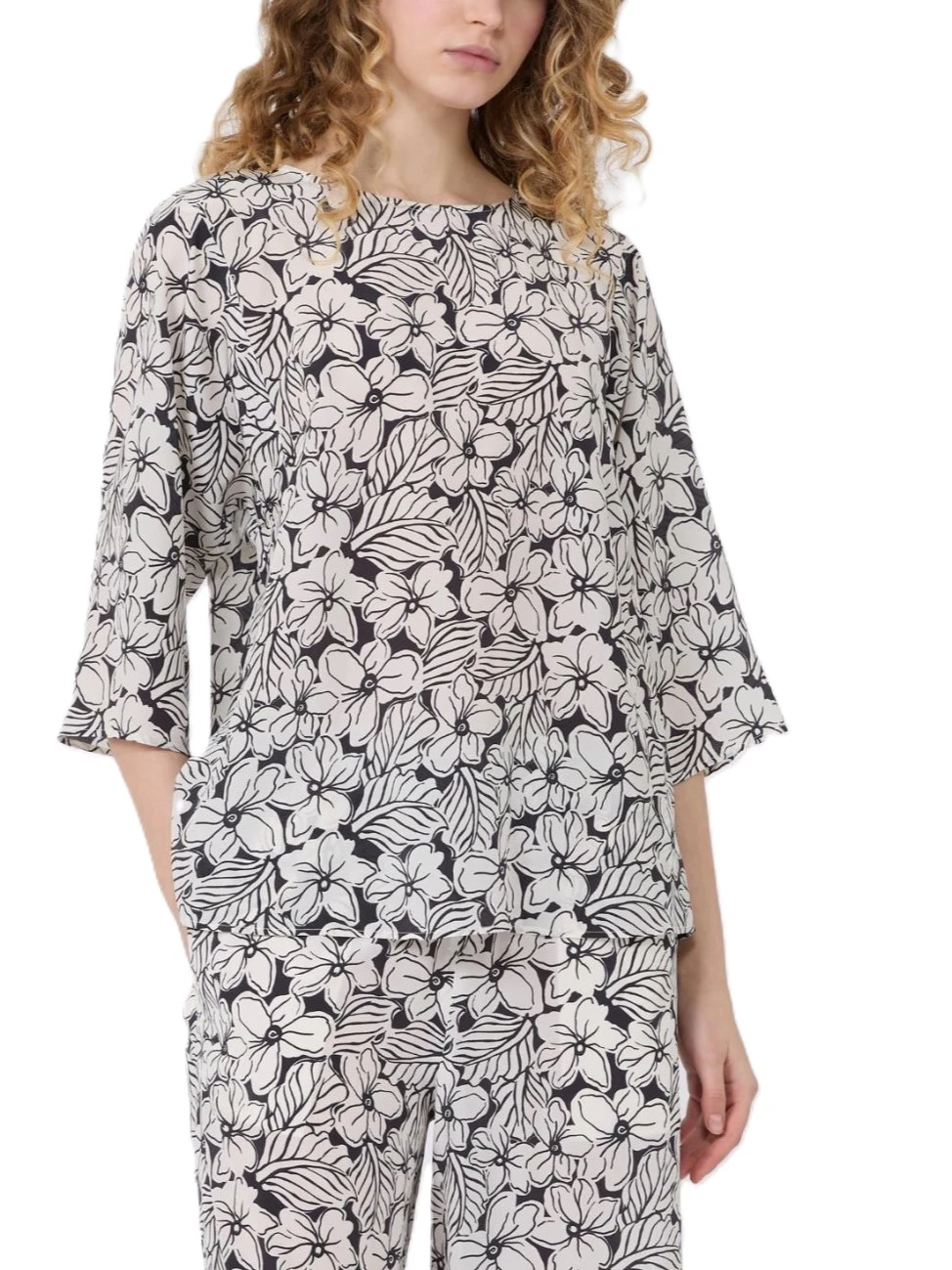 BLUSA CON FANTASIA FLOREALE DONNA NERO