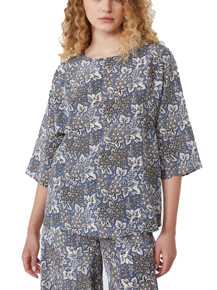 BLUSA CON FANTASIA FLOREALE DONNA BLU