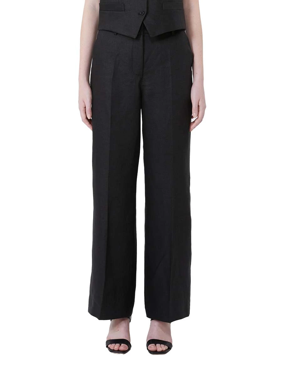 PANTALONI PALAZZO CHIUSURA GANCETTO DONNA NERO