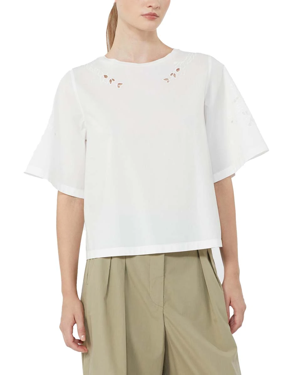 TOP MANICA CORTA  CON RICAMI DECORATIVI DONNA BIANCO
