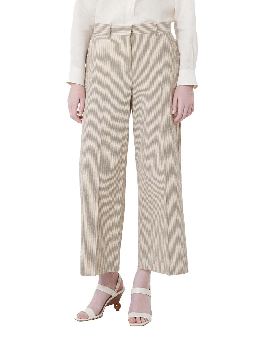 PANTALONI CHINO A RIGHE DONNA BEIGE