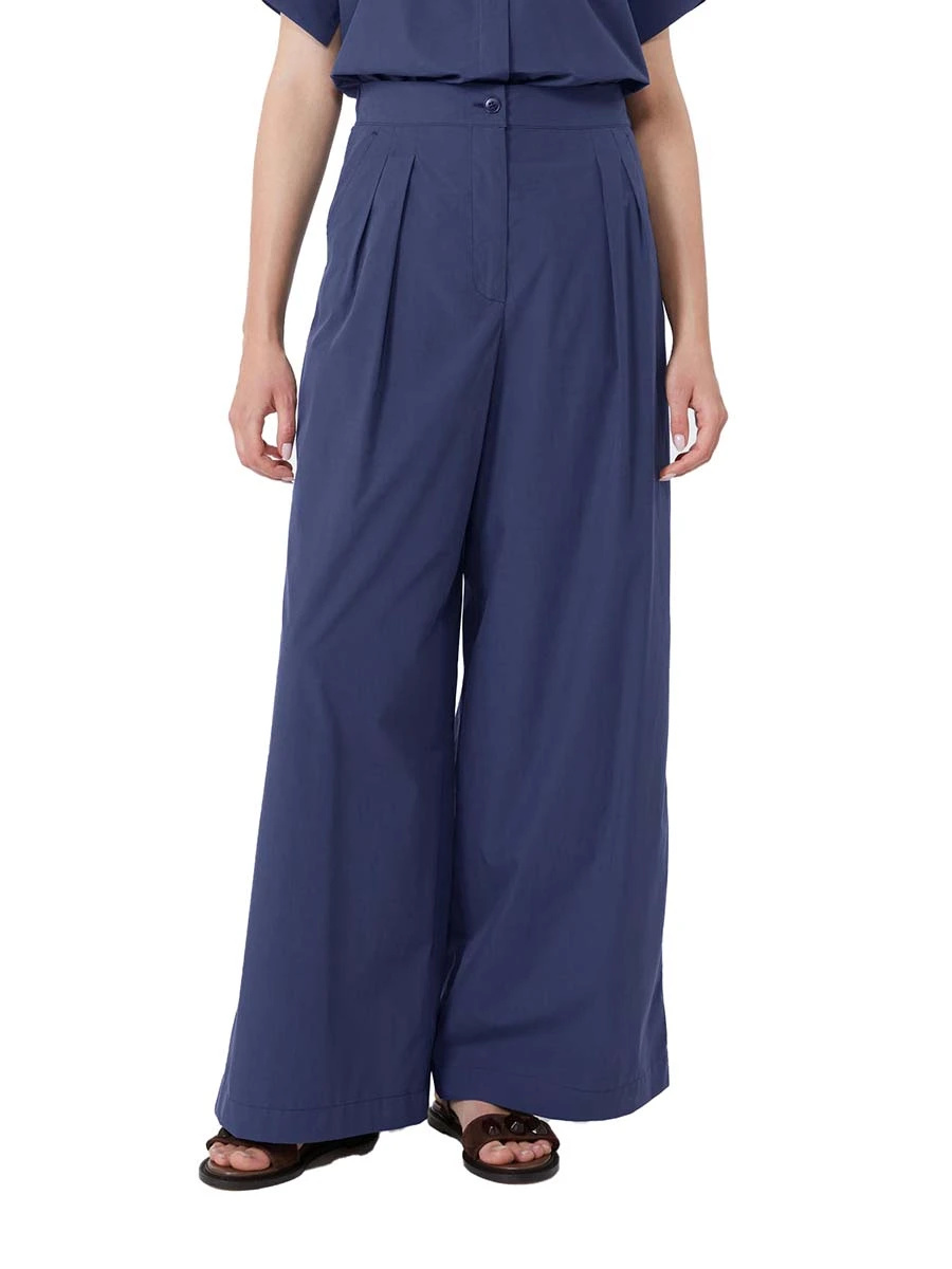 PANTALONI PALAZZO IN PURO COTONE  CON ELASTICO DONNA BLU
