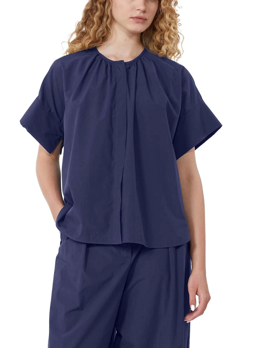 CAMICIA GIROCOLLO CON SPACCHI LATERALI DONNA BLU